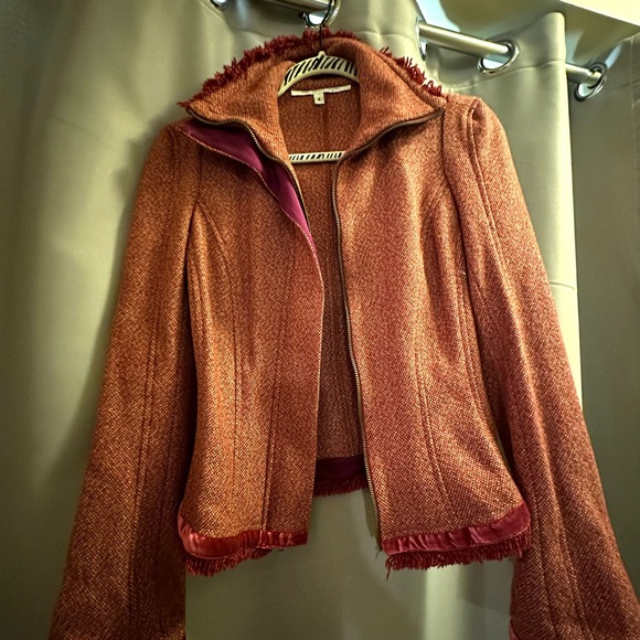 Diane Von Furstenberg Jackets & Blazers - Vintage Diane von Furstenberg Wool Tweed Marika Blazer Velvet & Fringe Trim